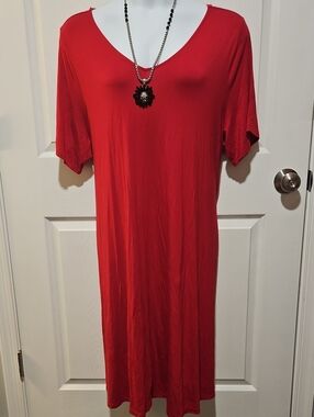 Catherines Coral-Red Stretch Knit Top - 2X